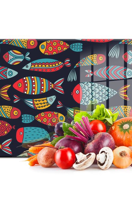 Glass Cutting Board and Presentation Plate with Fish Pattern 20X30 cm