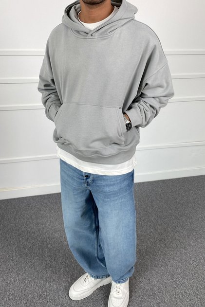 Boxy Fit Hooded Sweatshirt |   Stk2108-Sweatshirt