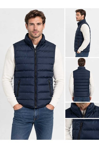 Men's Quilted Lined Puffer Vest with Double Pockets and Zipper