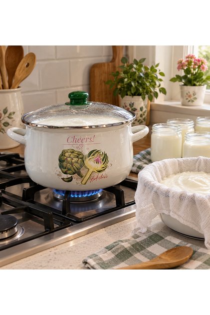 Enginar Enamel Pot 6 Liters 26 cm Diameter Milk Yogurt Soup Cooking Pot