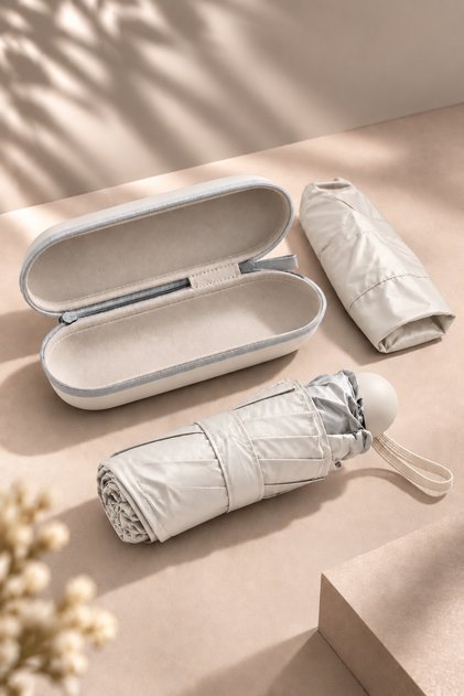 RainBox Kapsül Şemsiye - Kutulu Mini Katlanır Çanta Boy Şemsiye İnci Beyazı