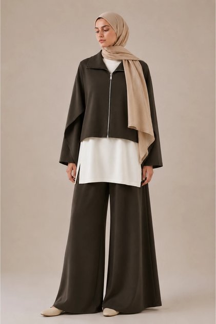 Zippered Cardigan Triple Set