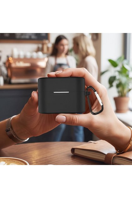 Sony WF-1000XM6 ile Uyumlu Kılıf Kılıf Askı Aparatlı Mat Silikon Siyah