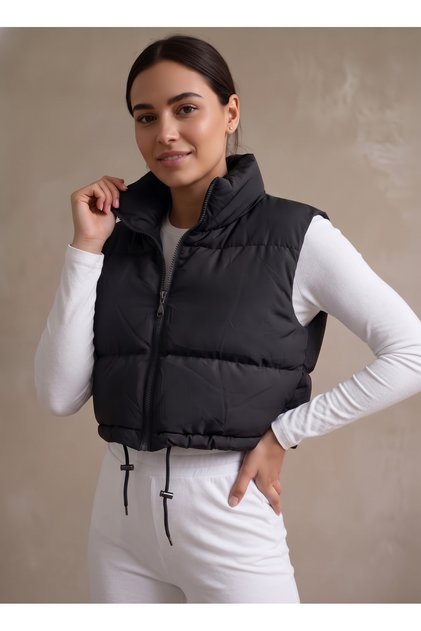 Kadın Beli Lastikli Crop Şişme Yelek