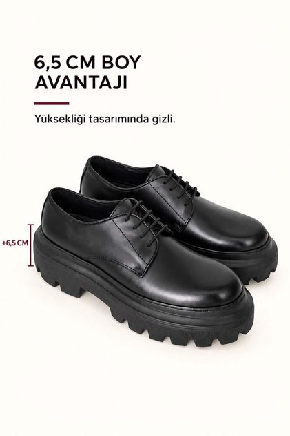 Men's Black Genuine Leather Lace-Up Thick Sole Shoes – Andrea