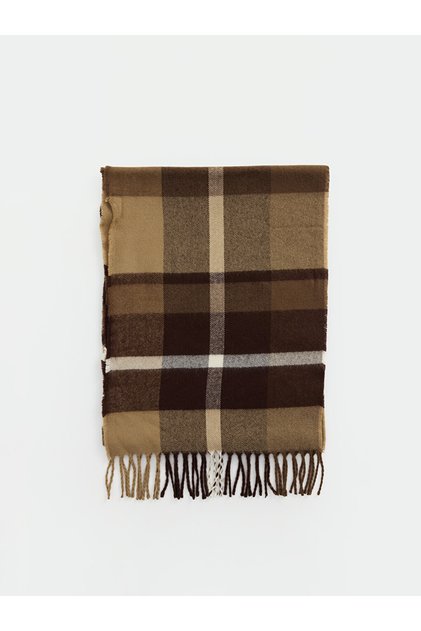 Brown Plaid Patterned Men's Scarf