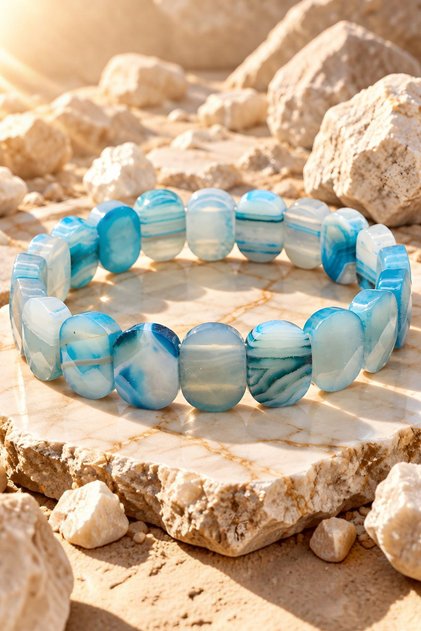 Blue Agate Evil Eye Bracelet Natural Stone Very Good Quality Vip Jewelry