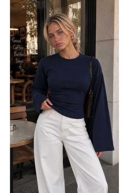 Women's Navy Blue Side Gathered Detailed Waist-Fitted Blouse