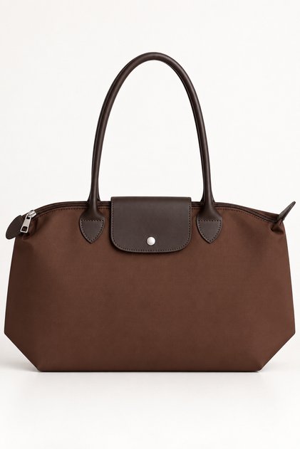 Folding Zippered Large Size Women's Brown Hand and Shoulder Bag