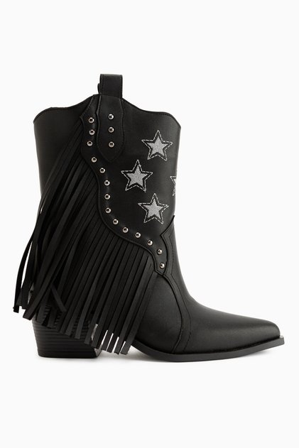 Valeria Black Tasseled Star Detailed Western Women's Boots