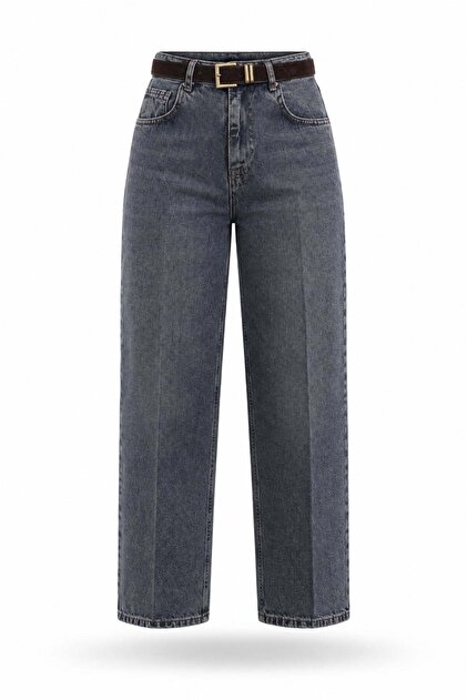 Blugi largi cu curea, albastru vintage 3010