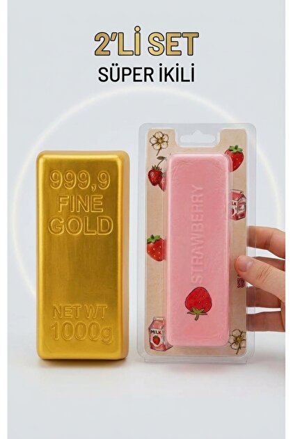 2'li Süper İkili sukuşi Seti - Gerçekçi Altın Gold Külçe & Yavaş Yükselen Çilek Butter Sukuşi
