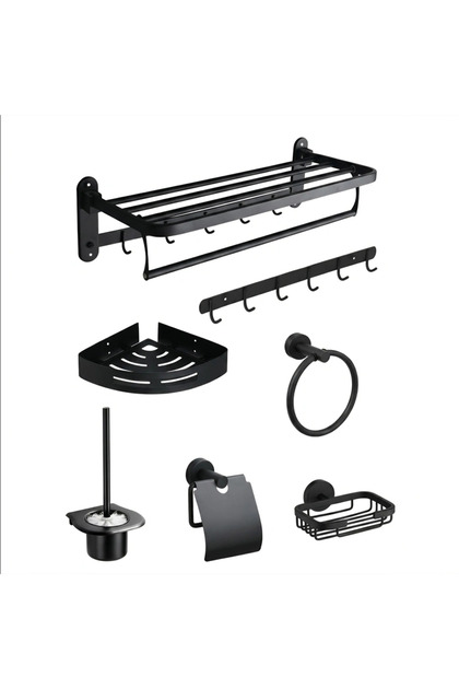 Bathroom Accessory Set Complete 7 Piece Black Stainless Steel - Canna