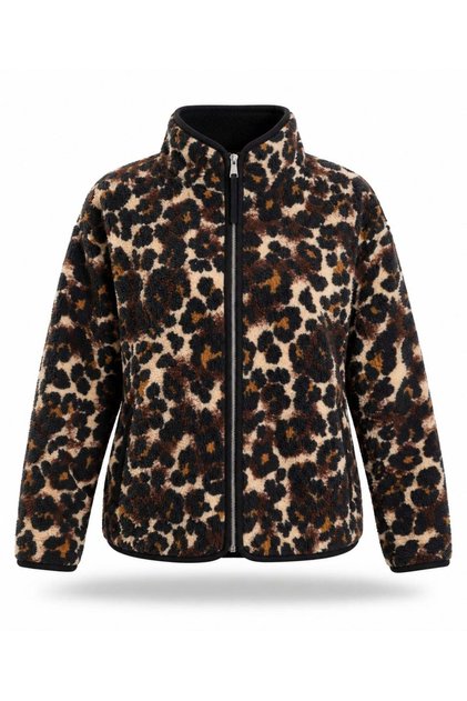 Black Leopard Pattern Fleece Jacket 23228