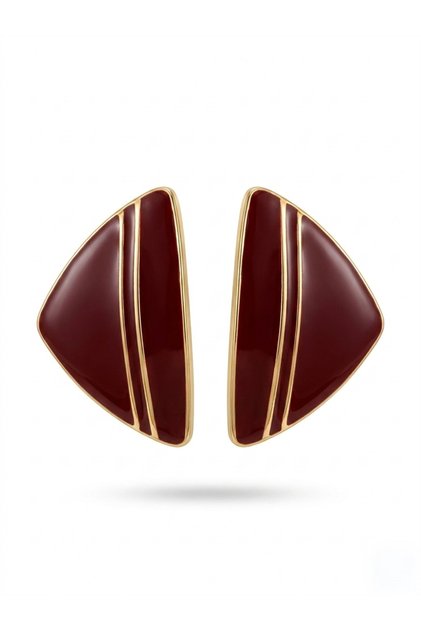 Burgundy Enamel Striped Triangle Earrings