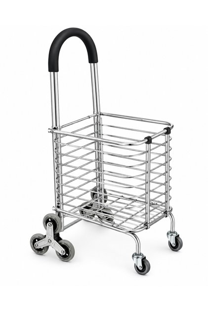 Foldable Stair-Climbing Shopping Trolley with Metal Basket, Triple-Wheel Design & Comfortable Handle – Portable Grocery Cart