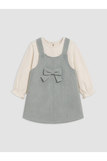 Rmz Gi̇yi̇m Farkiyla Bowknot Baby Girl Velvet Salopet Dress and T-Shirt