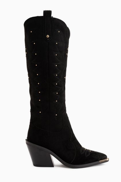 Elnora Black Suede Embroidered Western Women's Boots