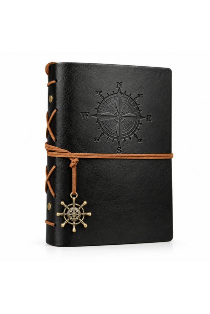 Vintage Compass Motif Pu Leather A6 Notebook, Unlined Kraft Pages, Refillable Ring Retro Planner, Travel Diary, Travel Journal, Note and Memory Book, 21712-13