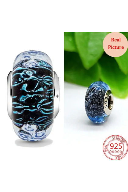 AMC0135 Colorful Murano Glass Beads Glass Ripple Charm Wavy Glass Bead Charms Fit Brand Bracelets Wo