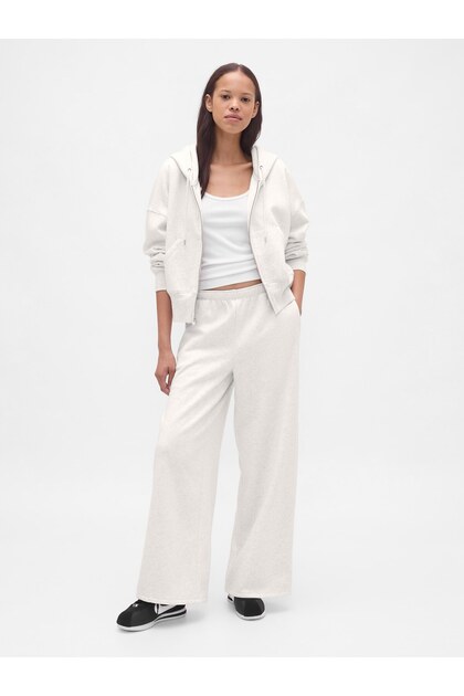 Kadın Kırık Beyaz VintageSoft Wide-Leg Baggy Eşofman Altı