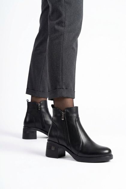 Darven Double Zipper Genuine Leather Women's Boots Black Skin
