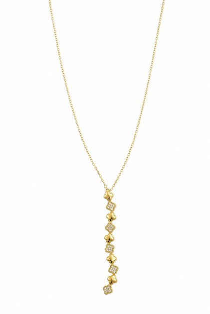 Yellow Color Clover Figured Stone Detailed Chain Necklace - Stylish and Elegant Bijouterie