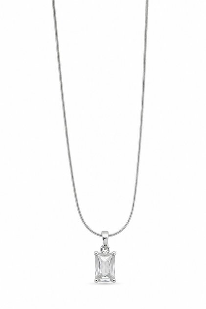 Steel Necklace Rectangular Transparent Stone Minimalist Design Women's Necklace