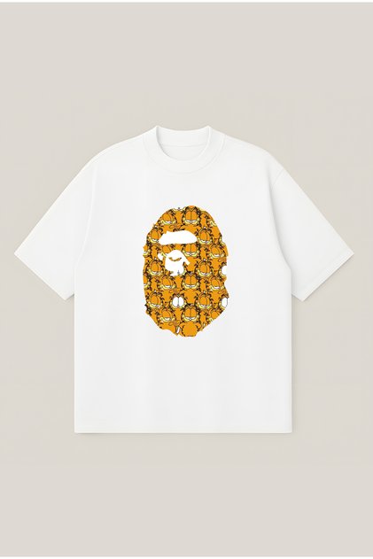 Bape Garfield Ape Head Printed Oversize Hoodie 100% Cotton 3 Thread Threaded Unisex Hooded Sweatshirt