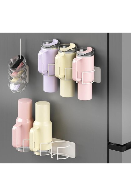 Magnetic Cup and Lid Organizer for Refrigerator,Heavy Duty Carbon Steel Water Bottle Rack for 40 & 30 oz Tumblers,White