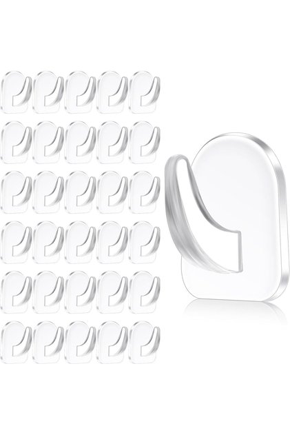 Clear Adhesive Wall Hooks,30-Piece Heavy Duty Removable Hanging Hooks for Kitchen and Bathroom