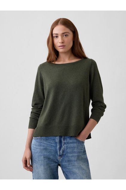 Kadın Haki Relaxed Jersey Boatneck Kazak