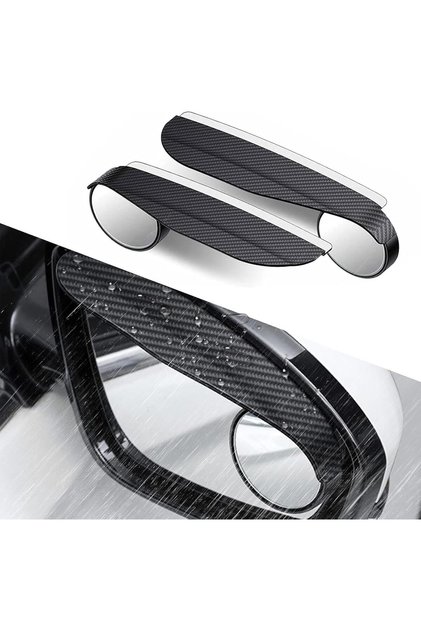 2 PCS Car Rearview Blind Spot Mirror with Carbon Fiber Rain Eyebrow,2-in-1 Adjustable Wide Angle Reversing Mirror,Universal Fit,Black