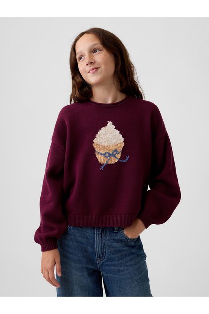 Kız Çocuk Mor %100 Pamuk Oversized Rollneck Kazak