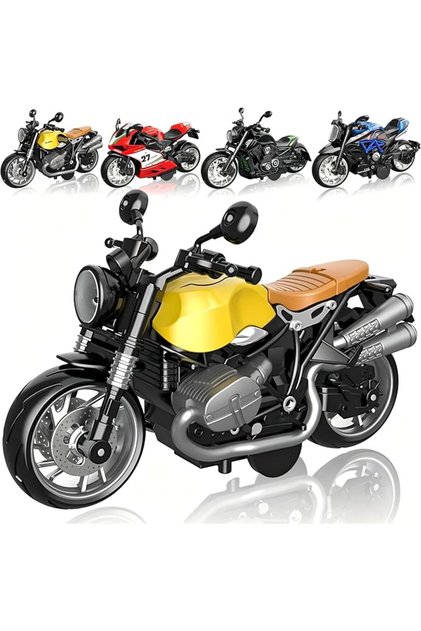 4-Pack Pull-Back Motorcycle Toys - Friction Powered Kids Toy Cars with Lights, Sounds & Automatic Dr