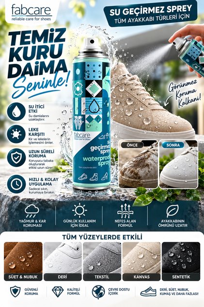 Su Geçirmez Sprey 250 ml – Ayakkabı Koruyucu Su, Leke ve Kir Önleyici Sprey