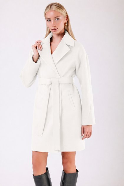 Beyaz Mavi Oversize Kaşmir Kaban