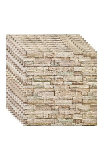 Set de 10 piese de tapet 3D autoadezive, Macvi ® dimensiuni 70x77, Model Crem Cărămidă, acoperă 5,3 metri pătrați, este rezistent la apă și oferă un design modern oricărui spațiu