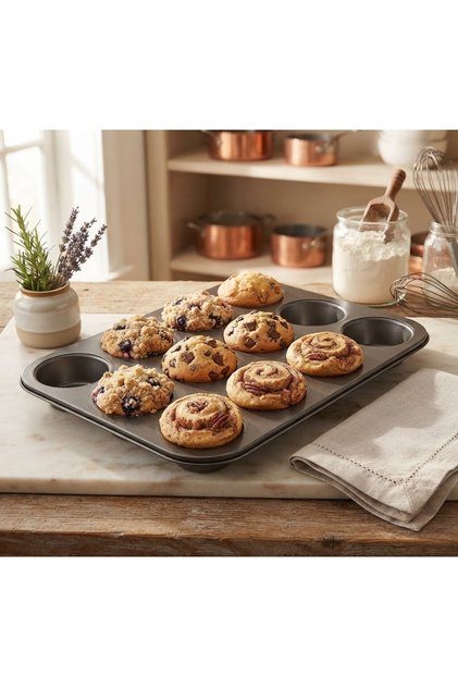 12-Piece Black Muffin Cake Mold 26X38 cm Stainless Steel