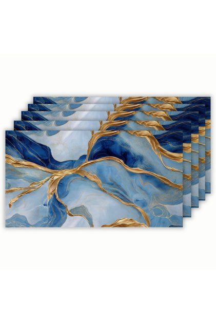 Set de 10 plăci autoadezive imitație marmură Tapetoo ® Albastru cu auriu, grosime 2 mm, 30 x 60 cm, rezistent la apă, suprafață acoperită 1.8 m², pentru pereți interiori și mobilier