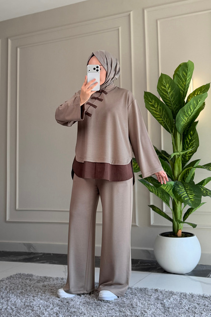 6666 - Stylish, Comfortable, Loose-Fitting Viscose Soft Modal Fabric Peach Garnished Women's Set