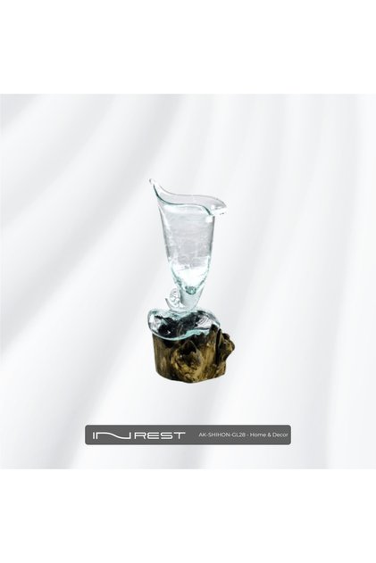Tall Glass Vase with Natural Wood Base - for Tall Floral Arrangements