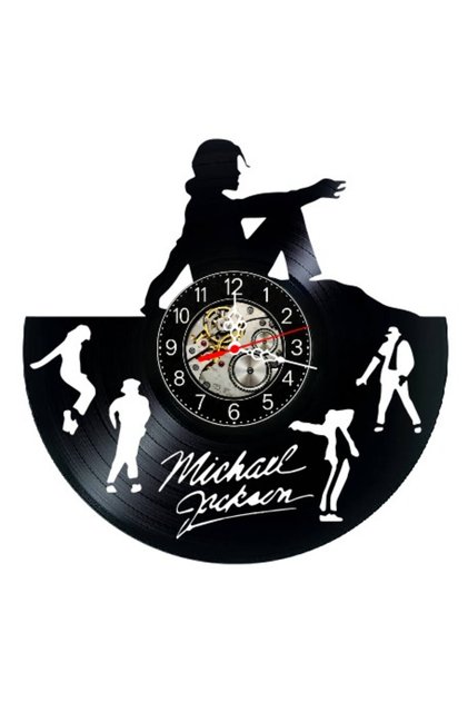 Ceas de perete decorativ din disc de vinil, Siluete dansante Michael Jackson, Model Vedetă Pop, Negru, 30 cm | Ceasul-Bun