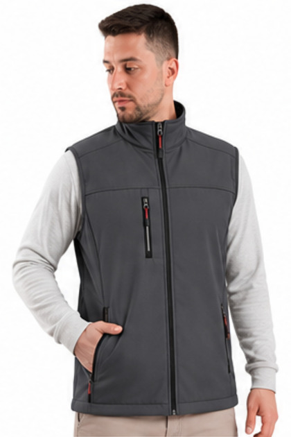 Softshell Work Vest Unisex – Custom Printed with Firm Logo, Stand Collar, Zipper Pockets, Corporate Staff Vest
