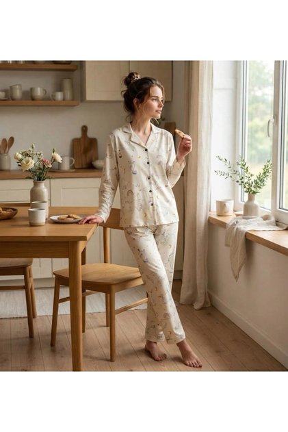 Women's Premium Milan Fabric Shirt Collar Long Sleeve Pajama Set
