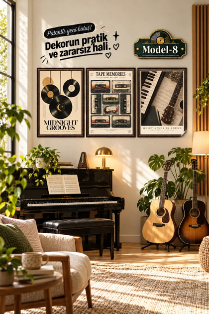 Statik Tutunma Özellikli Tablo - Poster Müzik (Model- 8)