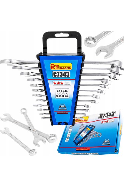 Set de chei fixe cromate, din oțel Cr-V, 6-22 mm, 12 bucăți