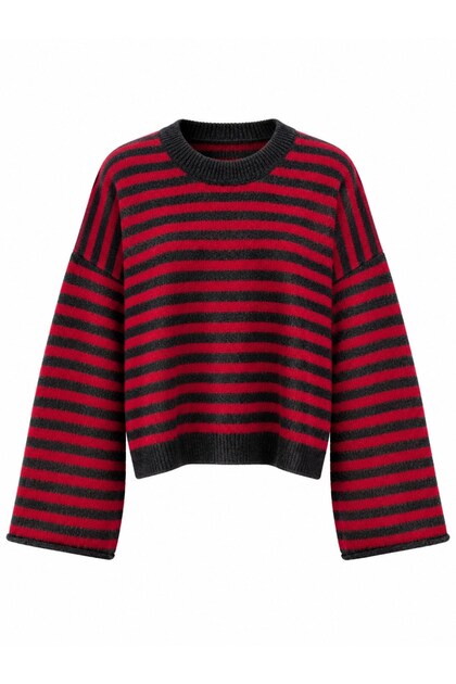 Livia Oversize Black Striped Knitwear Sweater Women Red