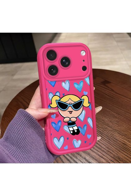 Pink Red Silicone Case Compatible with iPhone 17 Pro/18 Pro Shockproof Camera Protection Heart Powerpuff Girls Patterned
