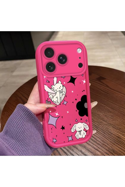 Pink Red Silicone Case Compatible with iPhone 17 Pro/18 Pro Shockproof Camera Protection Cat and Star Pattern